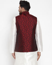 Thumbnail for Jompers Men Maroon-Coloured & Black Woven Design Nehru Jacket - Distacart