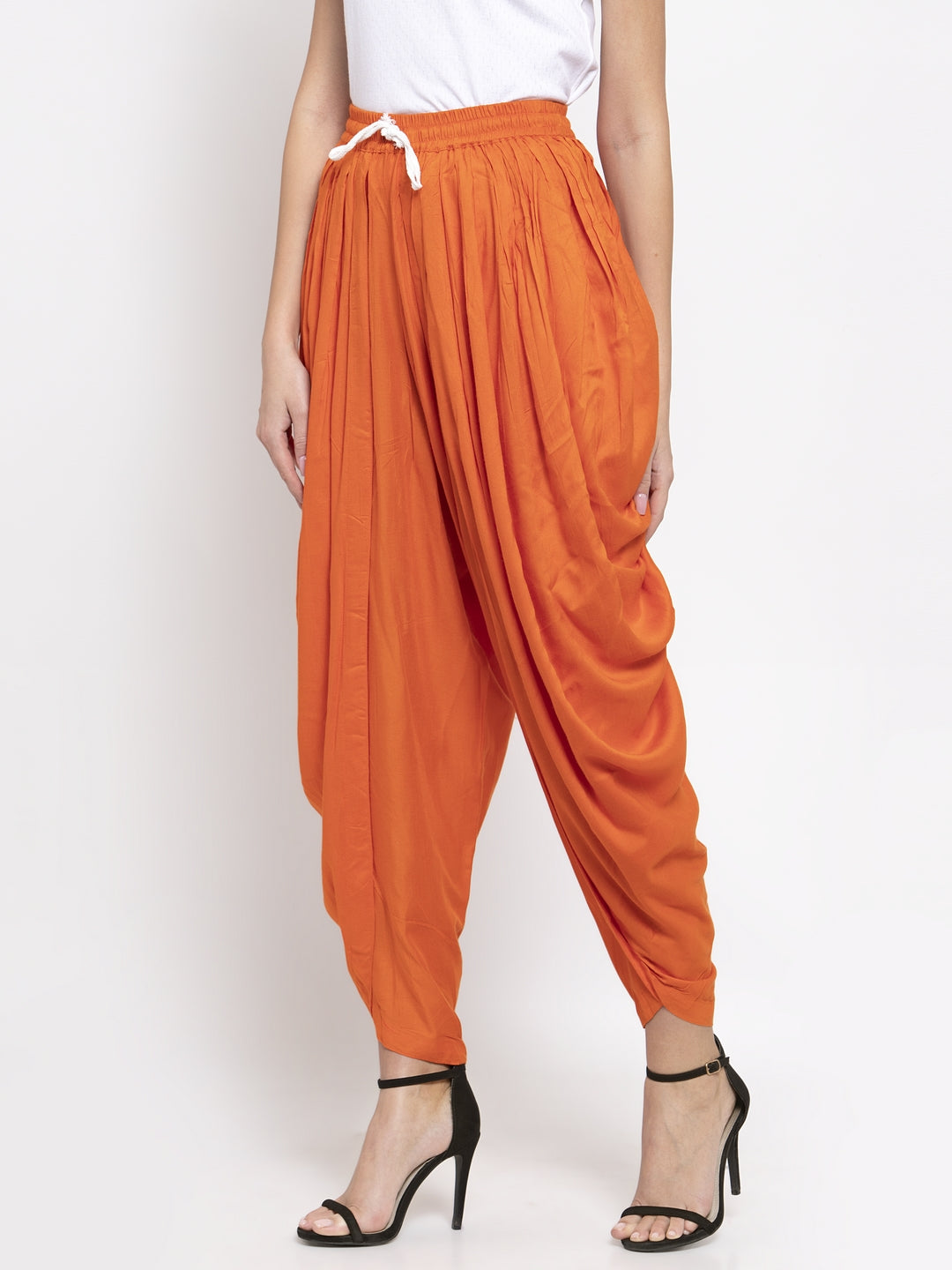 Jompers Women Orange Solid Dhoti - Distacart