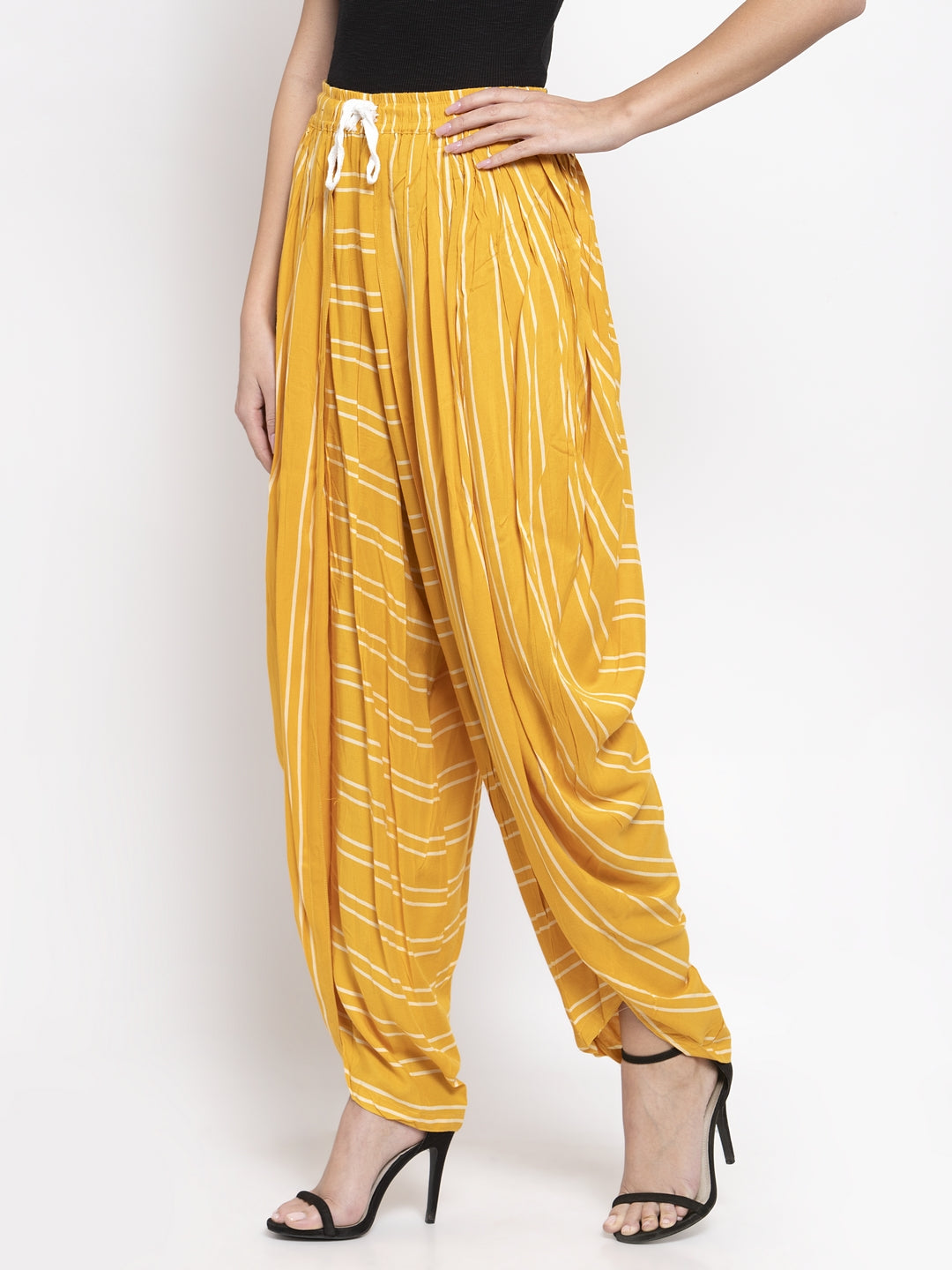 Jompers Women Mustard Stripped Dhoti - Distacart