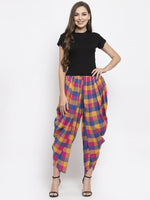 Thumbnail for Jompers Women Pink and Yellow Checked Dhoti - Distacart