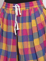 Thumbnail for Jompers Women Pink and Yellow Checked Dhoti - Distacart
