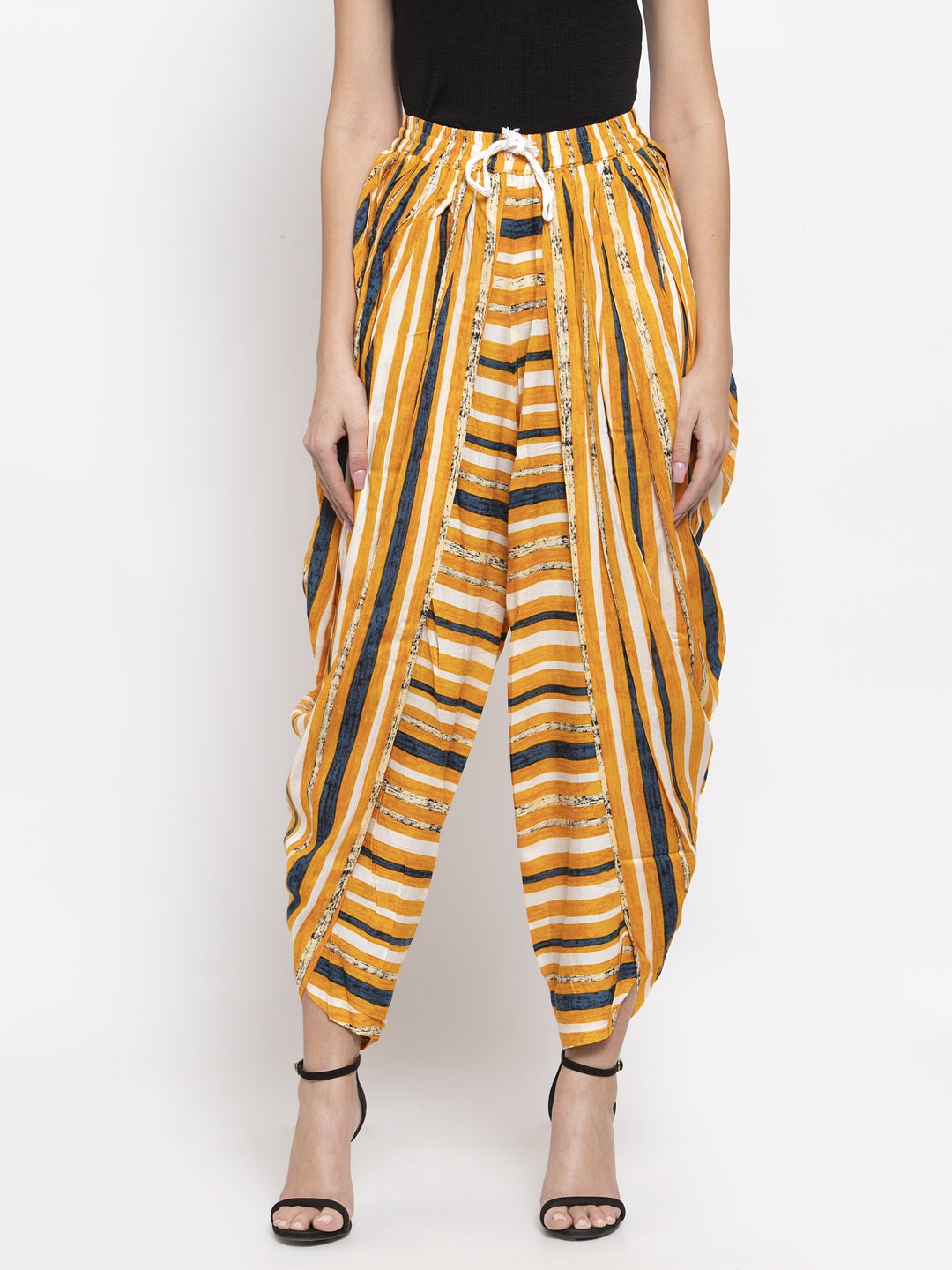 Jompers Women Yellow and Blue Stripped Dhoti - Distacart