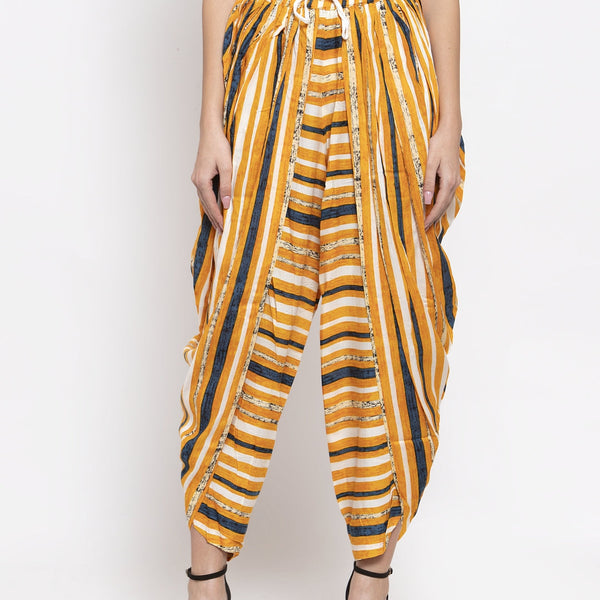 Jompers Women Yellow and Blue Stripped Dhoti - Distacart