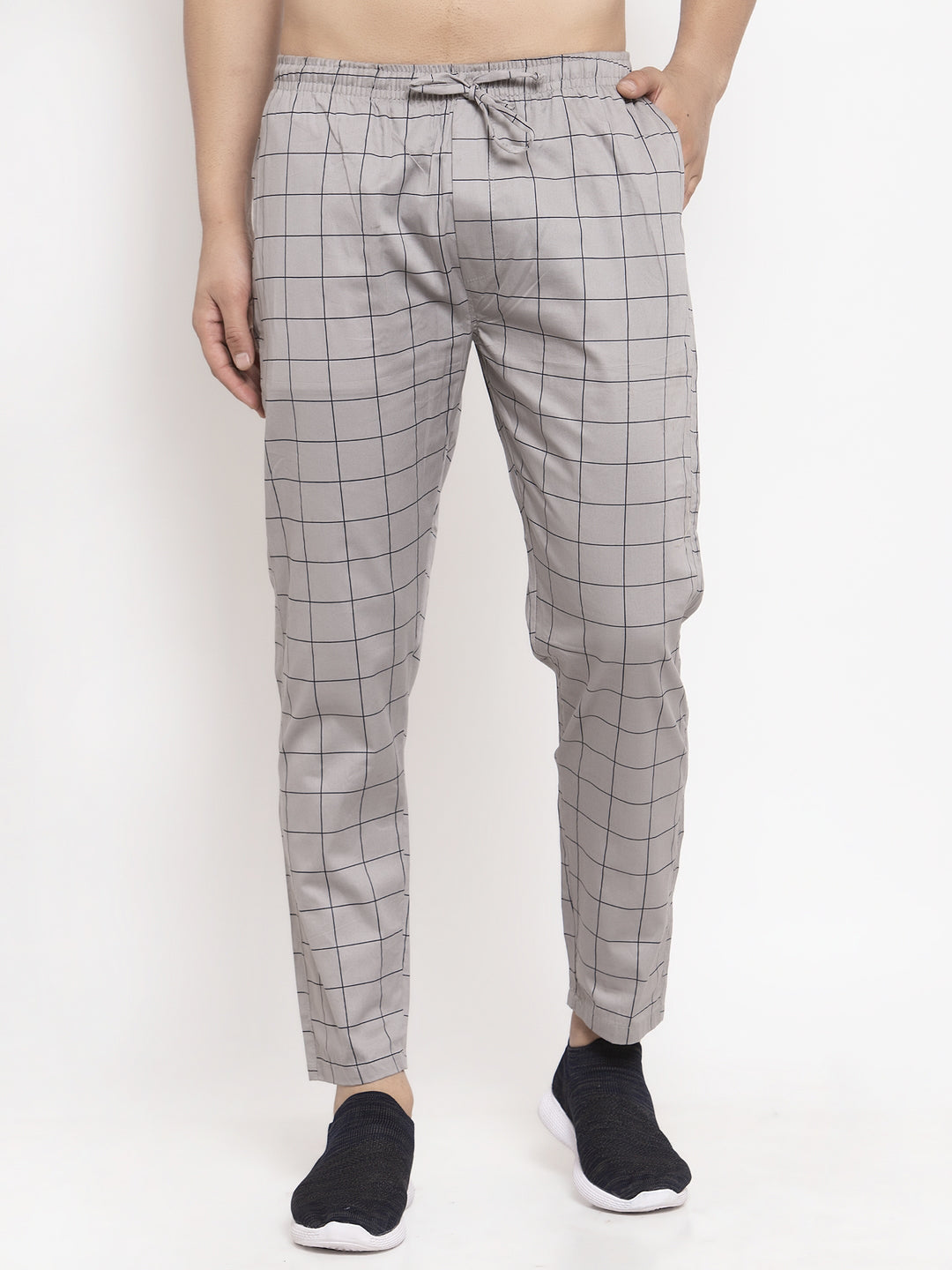 Jainish Men's Grey Checked Cotton Track Pants ( JOG 012Grey ) - Distacart
