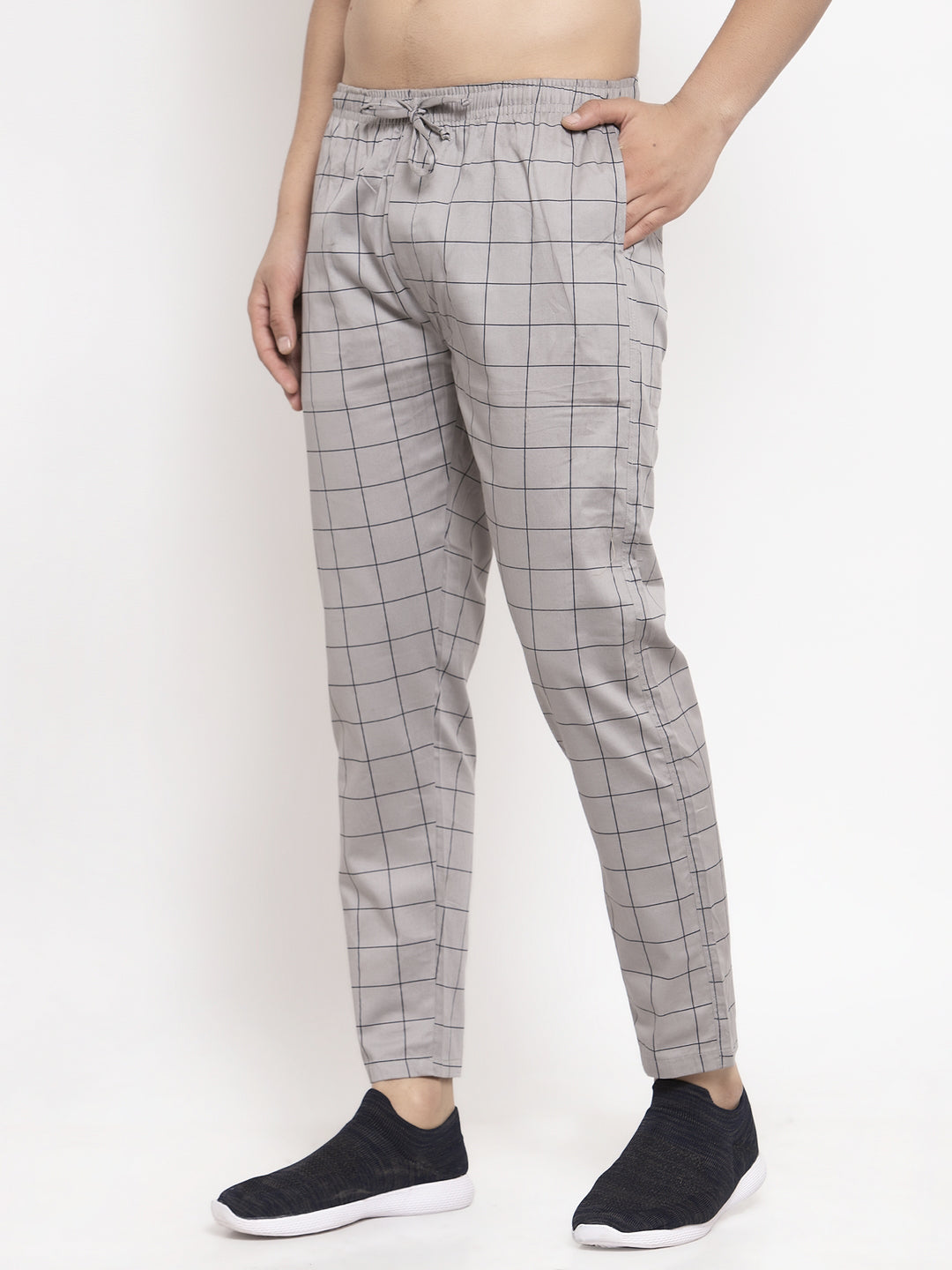 Jainish Men's Grey Checked Cotton Track Pants ( JOG 012Grey ) - Distacart