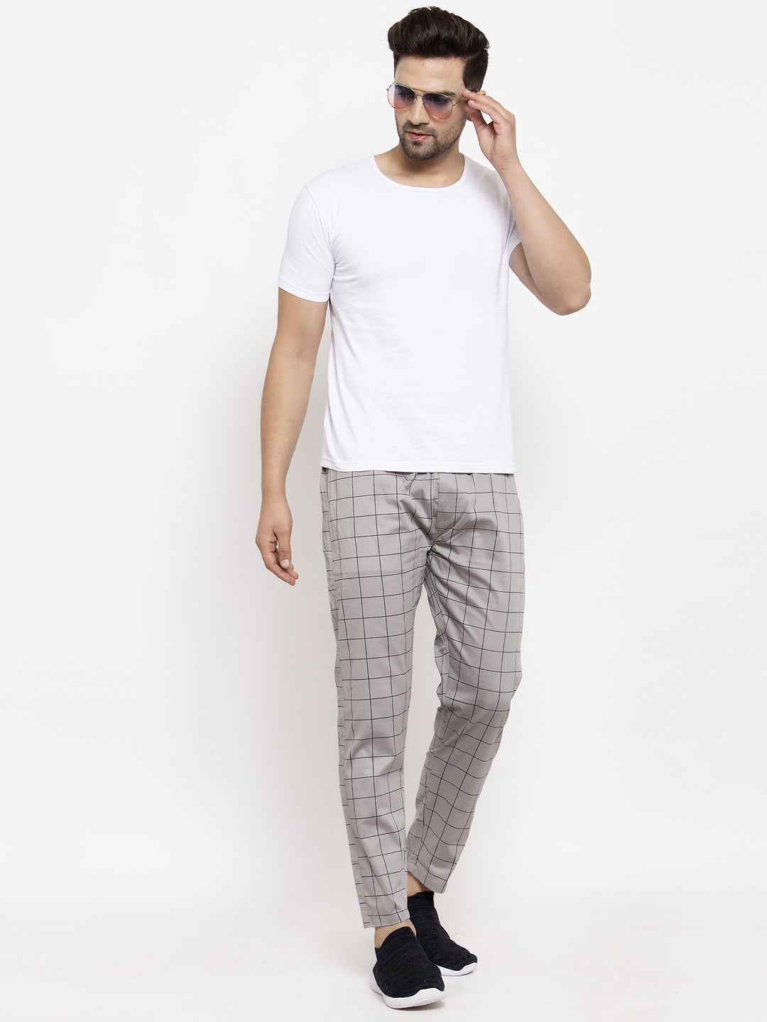 Jainish Men's Grey Checked Cotton Track Pants ( JOG 012Grey ) - Distacart
