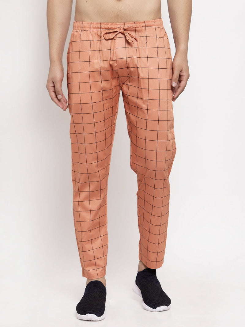 Jainish Men&#39;s Orange Checked Cotton Track Pants ( JOG 012Orange ) - Distacart