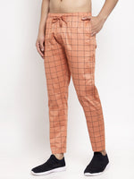 Thumbnail for Jainish Men's Orange Checked Cotton Track Pants ( JOG 012Orange ) - Distacart