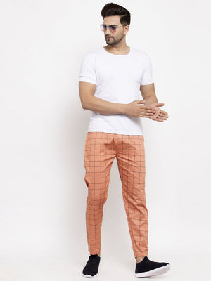 Jainish Men's Orange Checked Cotton Track Pants ( JOG 012Orange ) - Distacart
