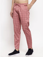 Thumbnail for Jainish Men's Peach Checked Cotton Track Pants ( JOG 012Peach ) - Distacart