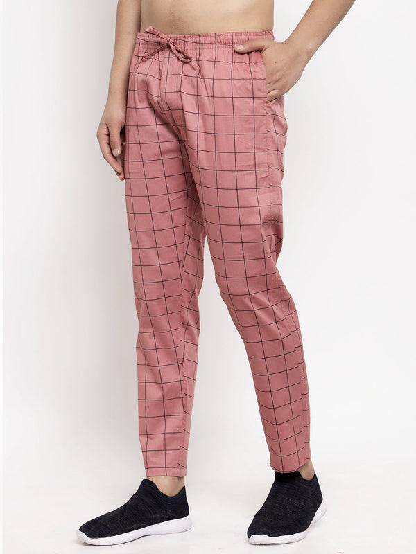 Jainish Men's Peach Checked Cotton Track Pants ( JOG 012Peach ) - Distacart