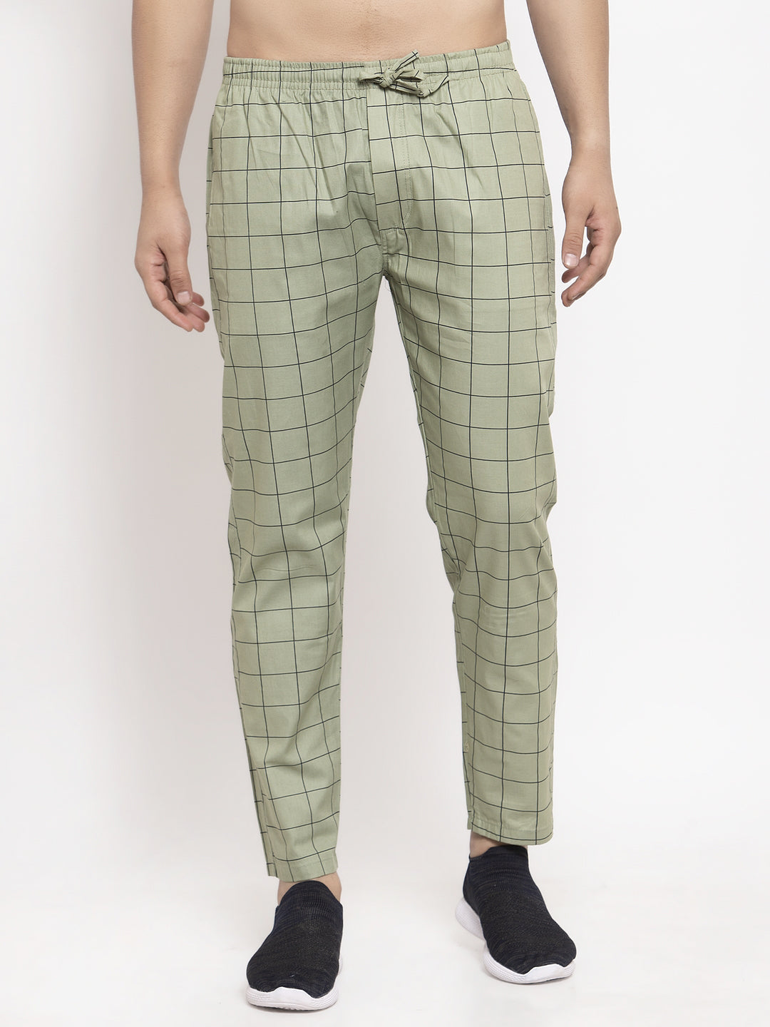 Jainish Men's Green Checked Cotton Track Pants ( JOG 012Pista ) - Distacart