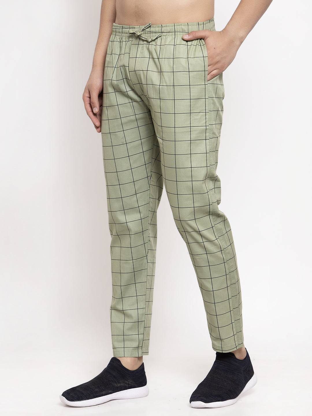 Jainish Men's Green Checked Cotton Track Pants ( JOG 012Pista ) - Distacart