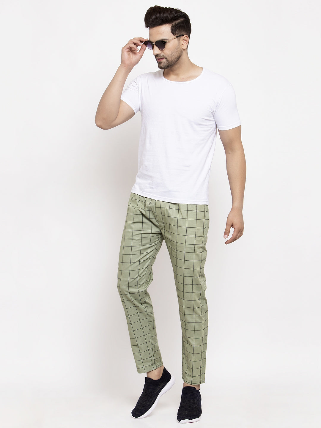 Jainish Men's Green Checked Cotton Track Pants ( JOG 012Pista ) - Distacart