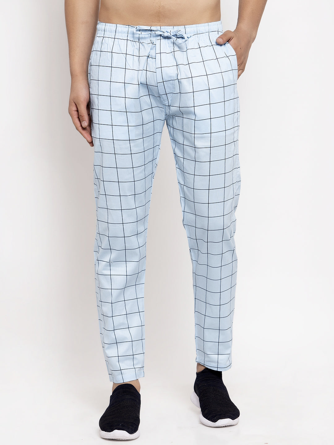 Jainish Men's Blue Checked Cotton Track Pants ( JOG 012Sky ) - Distacart