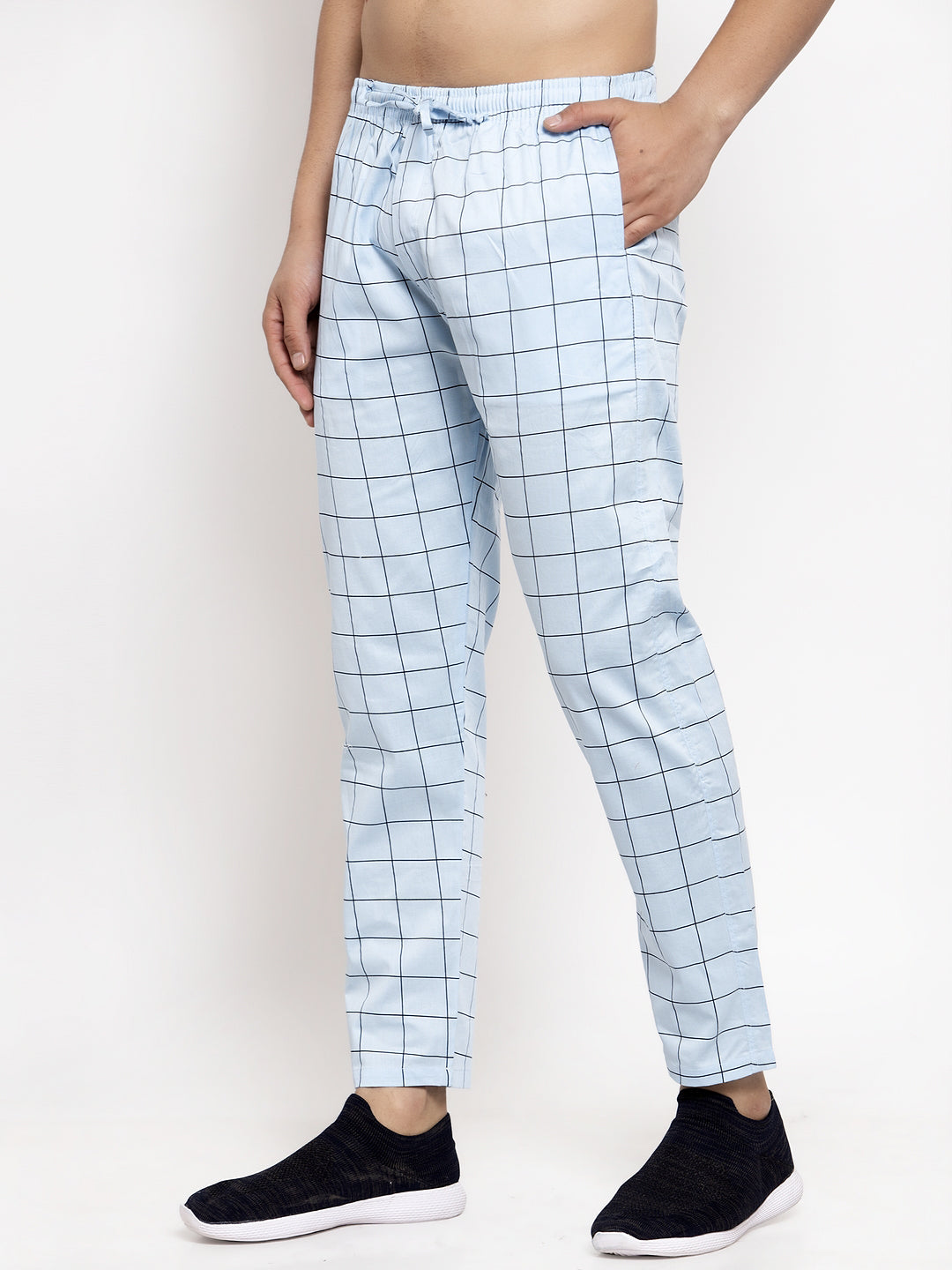 Jainish Men's Blue Checked Cotton Track Pants ( JOG 012Sky ) - Distacart