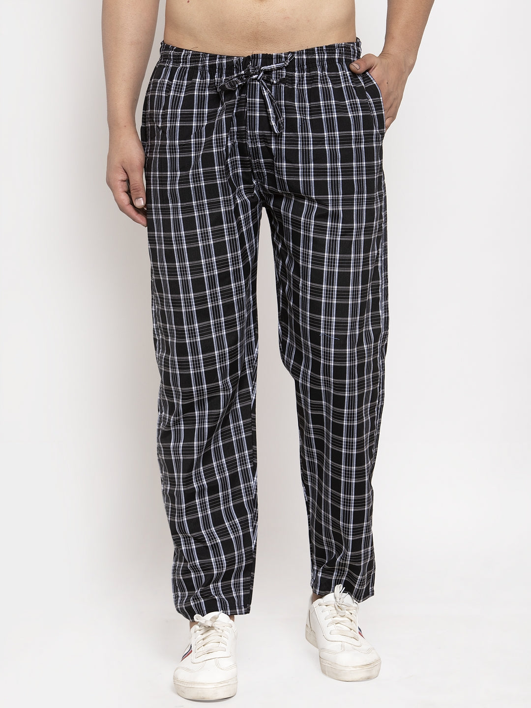 Jainish Men's Black Checked Cotton Track Pants ( JOG 013Black ) - Distacart