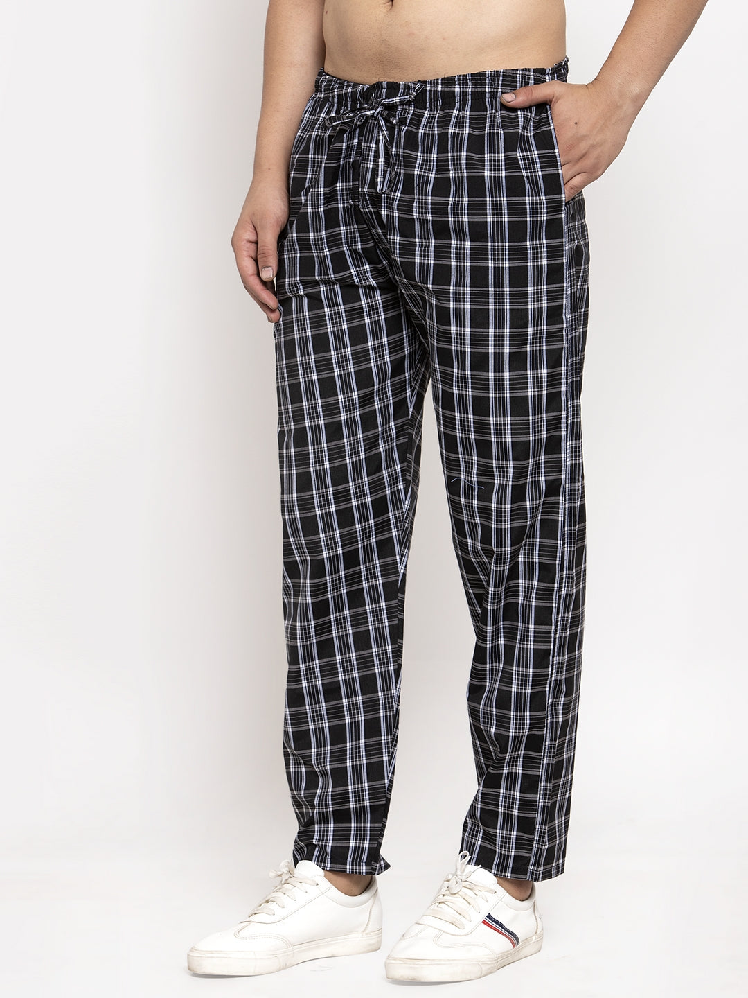 Jainish Men's Black Checked Cotton Track Pants ( JOG 013Black ) - Distacart