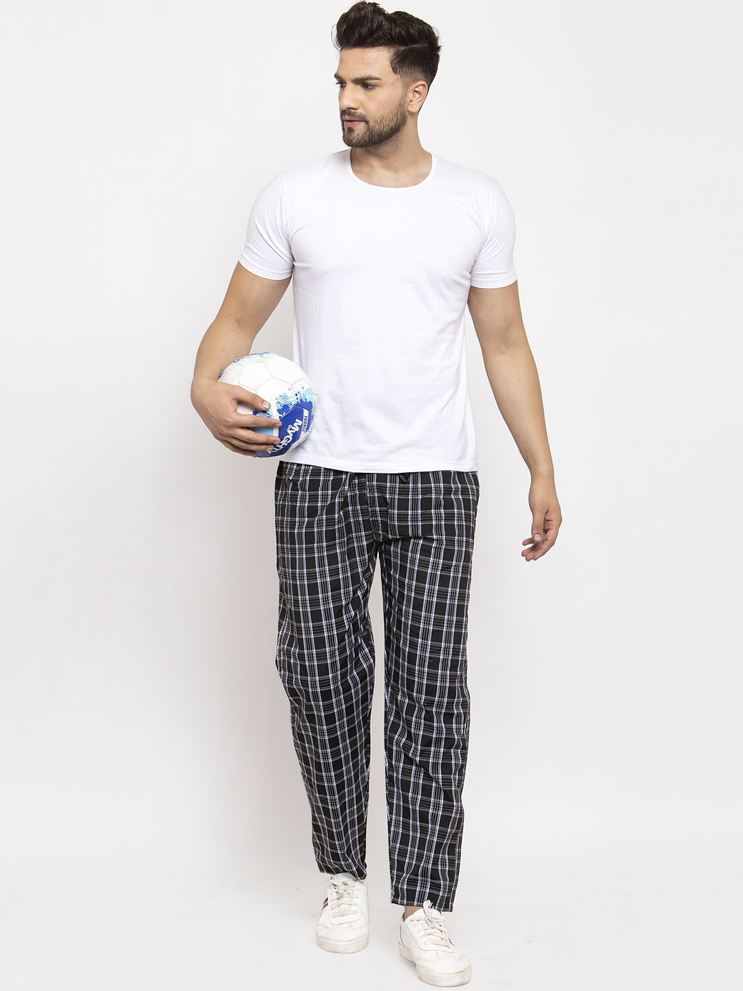 Jainish Men's Black Checked Cotton Track Pants ( JOG 013Black ) - Distacart