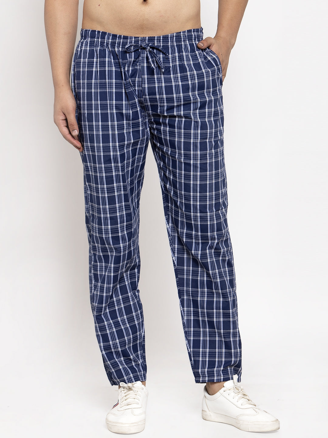 Jainish Men's Blue Checked Cotton Track Pants ( JOG 013Blue ) - Distacart