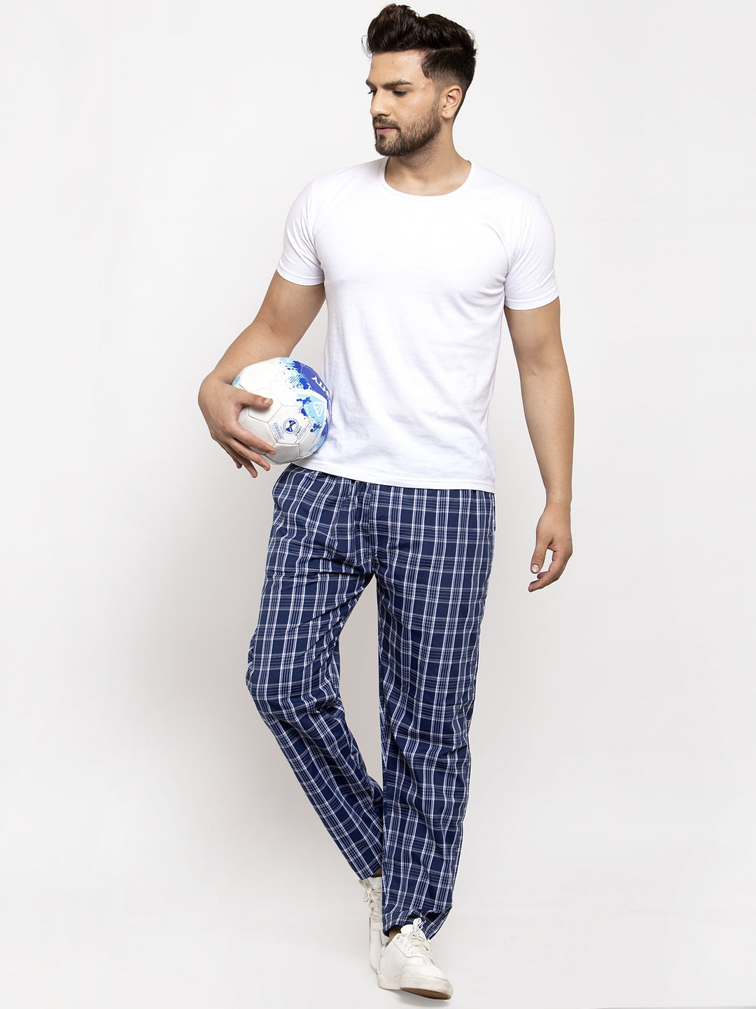 Jainish Men's Blue Checked Cotton Track Pants ( JOG 013Blue ) - Distacart