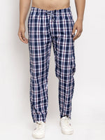 Thumbnail for Jainish Men's Navy Blue Checked Cotton Track Pants ( JOG 013Navy-Blue ) - Distacart