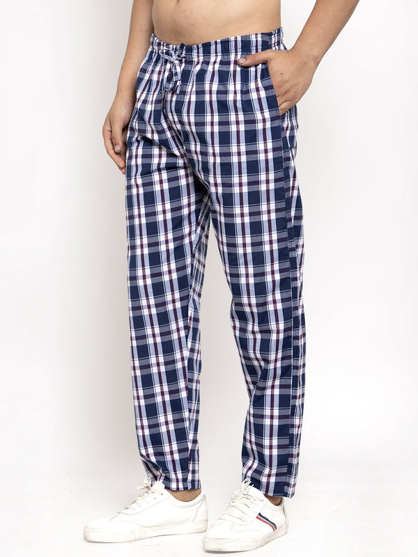 Jainish Men's Navy Blue Checked Cotton Track Pants ( JOG 013Navy-Blue ) - Distacart