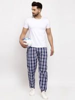 Thumbnail for Jainish Men's Navy Blue Checked Cotton Track Pants ( JOG 013Navy-Blue ) - Distacart