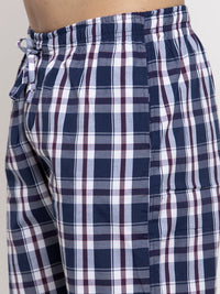 Thumbnail for Jainish Men's Navy Blue Checked Cotton Track Pants ( JOG 013Navy-Blue ) - Distacart