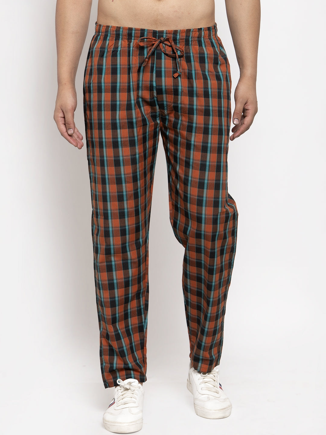 Jainish Men's Orange Checked Cotton Track Pants ( JOG 013Orange ) - Distacart