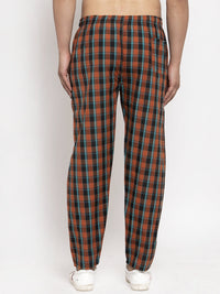 Thumbnail for Jainish Men's Orange Checked Cotton Track Pants ( JOG 013Orange ) - Distacart