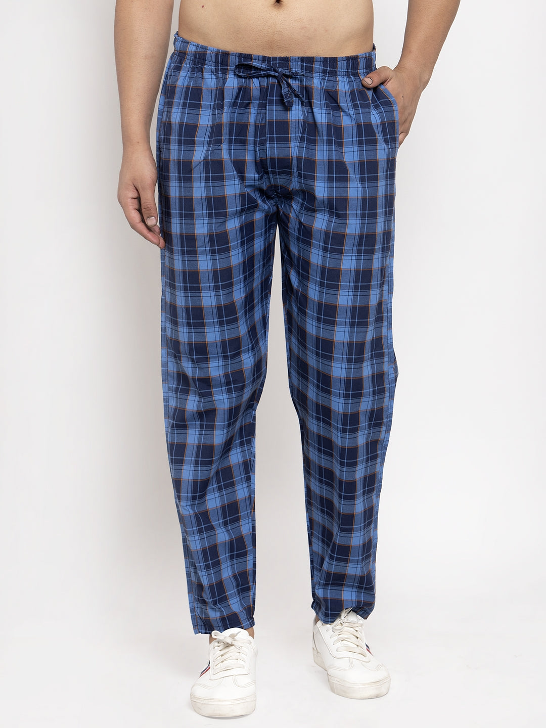 Jainish Men's Blue Checked Cotton Track Pants ( JOG 013Royal-Blue ) - Distacart