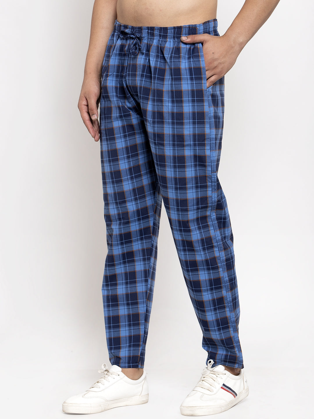 Jainish Men's Blue Checked Cotton Track Pants ( JOG 013Royal-Blue ) - Distacart