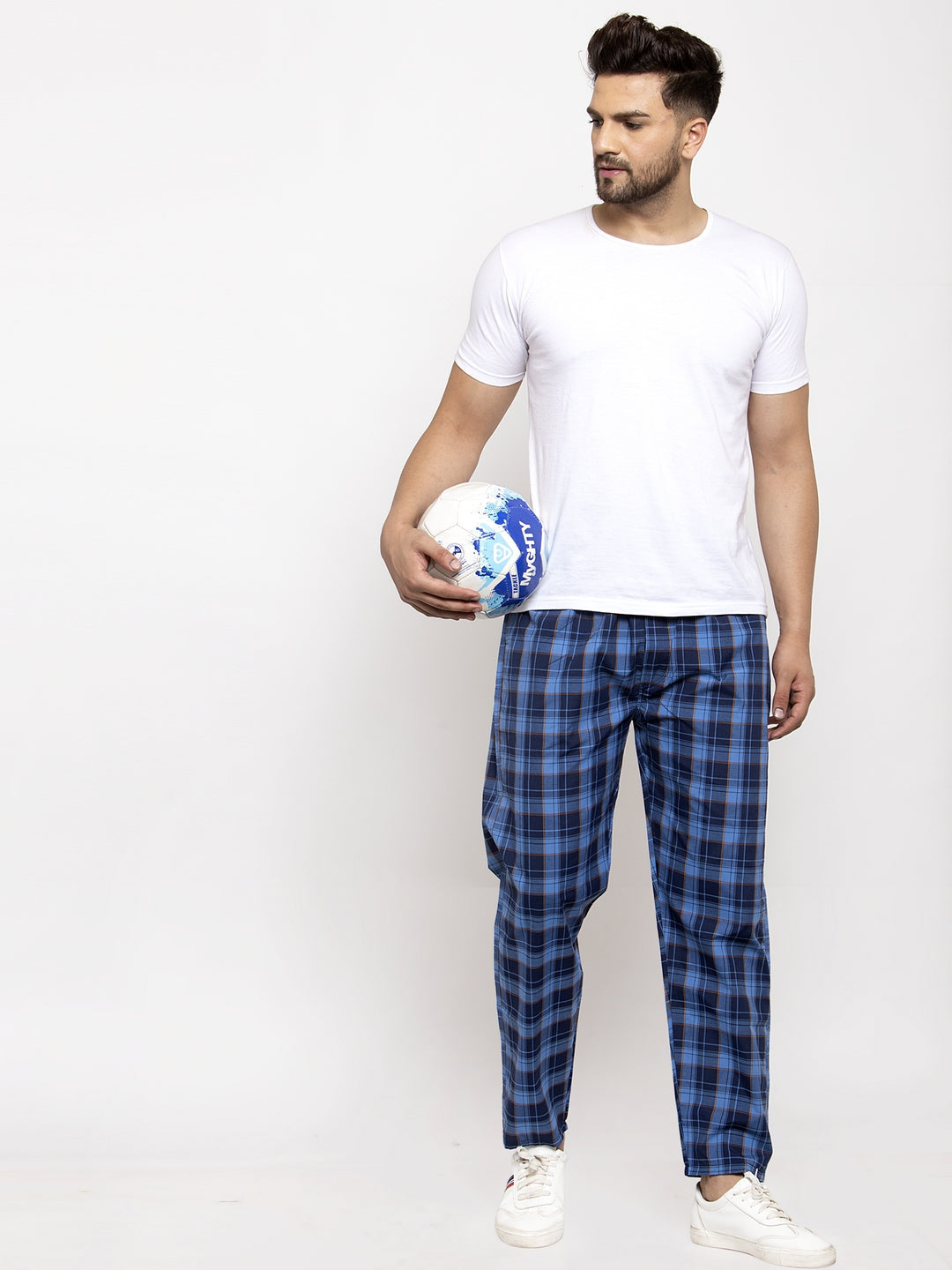 Jainish Men's Blue Checked Cotton Track Pants ( JOG 013Royal-Blue ) - Distacart