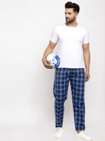 Thumbnail for Jainish Men's Blue Checked Cotton Track Pants ( JOG 013Royal-Blue ) - Distacart