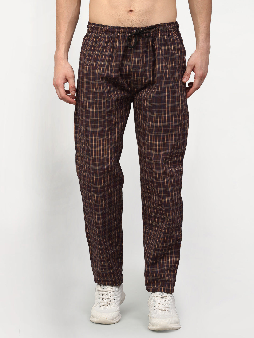 Jainish Men's Brown Cotton Checked Track Pants ( JOG 015Brown ) - Distacart