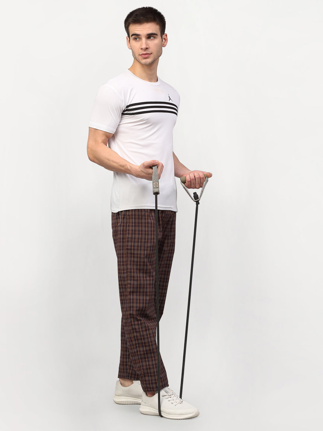 Jainish Men's Brown Cotton Checked Track Pants ( JOG 015Brown ) - Distacart