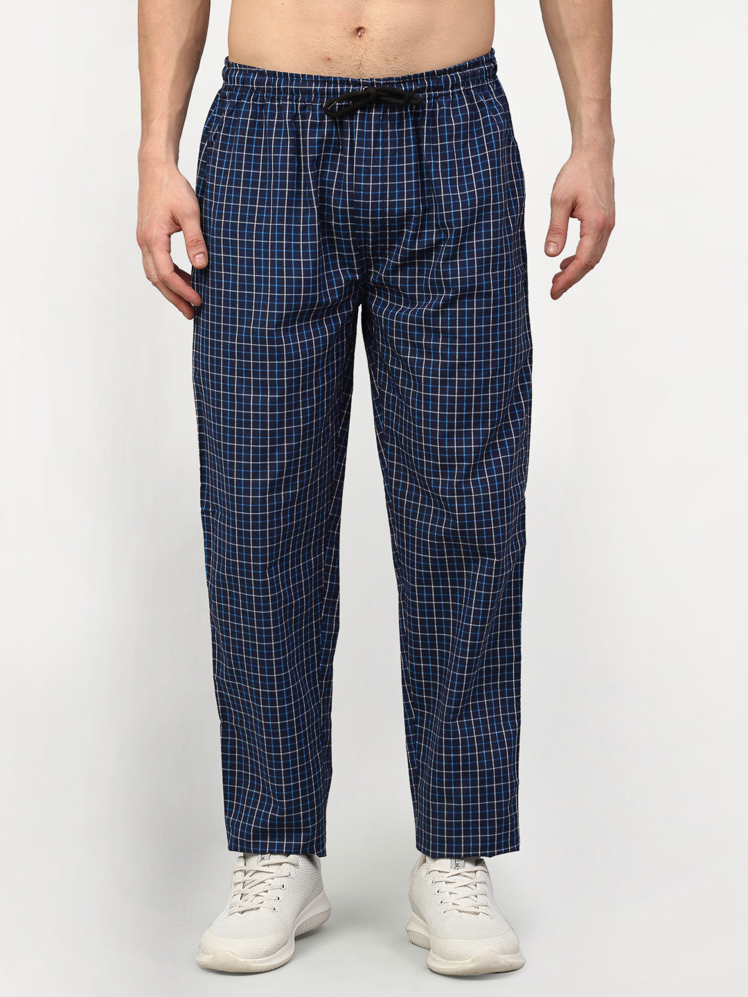 Jainish Men's Navy Blue Cotton Checked Track Pants ( JOG 015Navy ) - Distacart