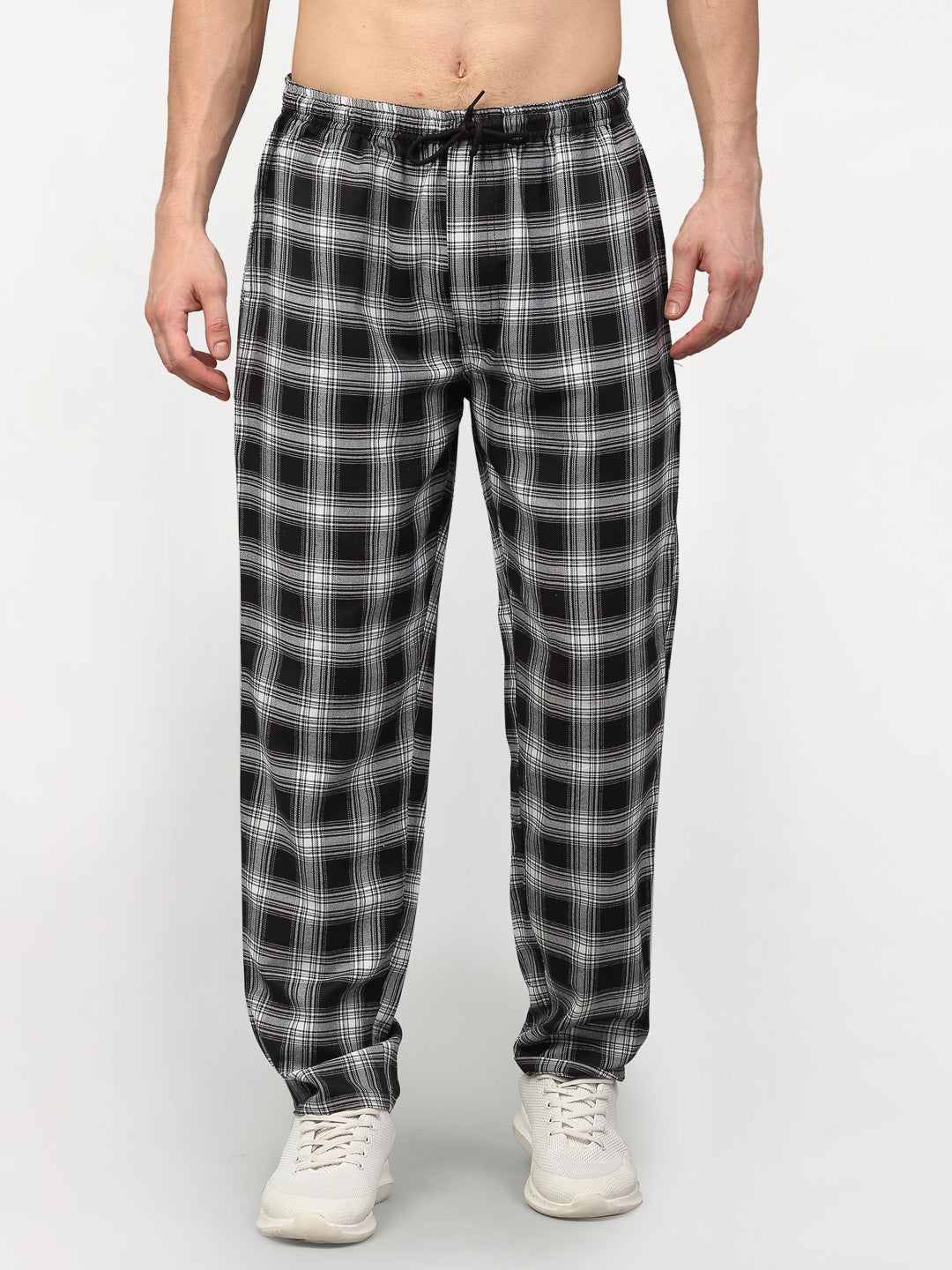 Jainish Men's Black Cotton Checked Track Pants ( JOG 016Black ) - Distacart
