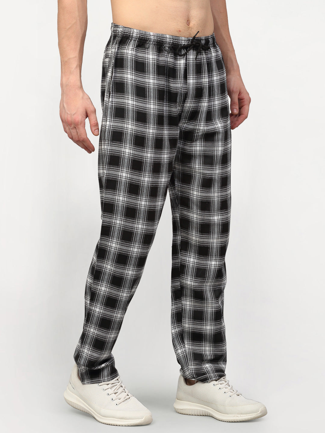 Jainish Men's Black Cotton Checked Track Pants ( JOG 016Black ) - Distacart
