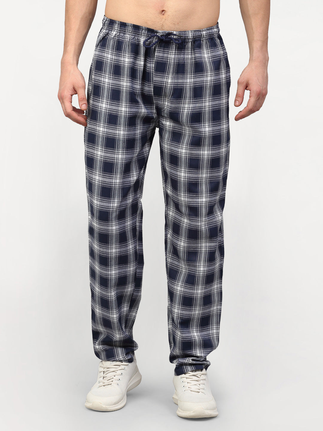 Jainish Men's Navy Blue Cotton Checked Track Pants ( JOG 016Navy ) - Distacart
