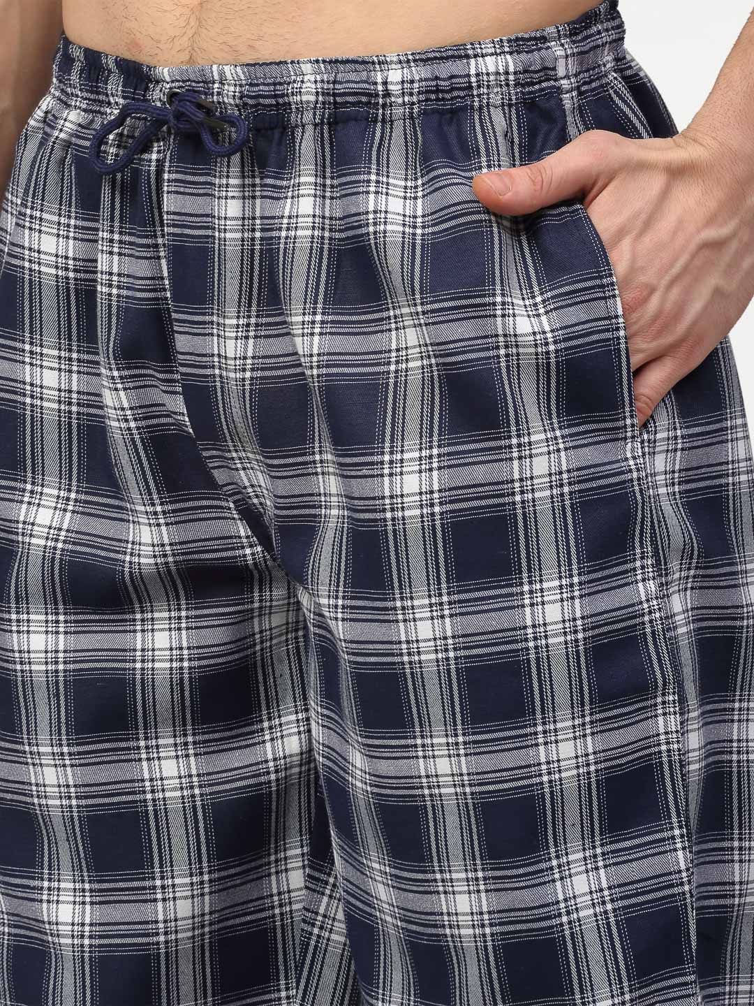 Jainish Men's Navy Blue Cotton Checked Track Pants ( JOG 016Navy ) - Distacart