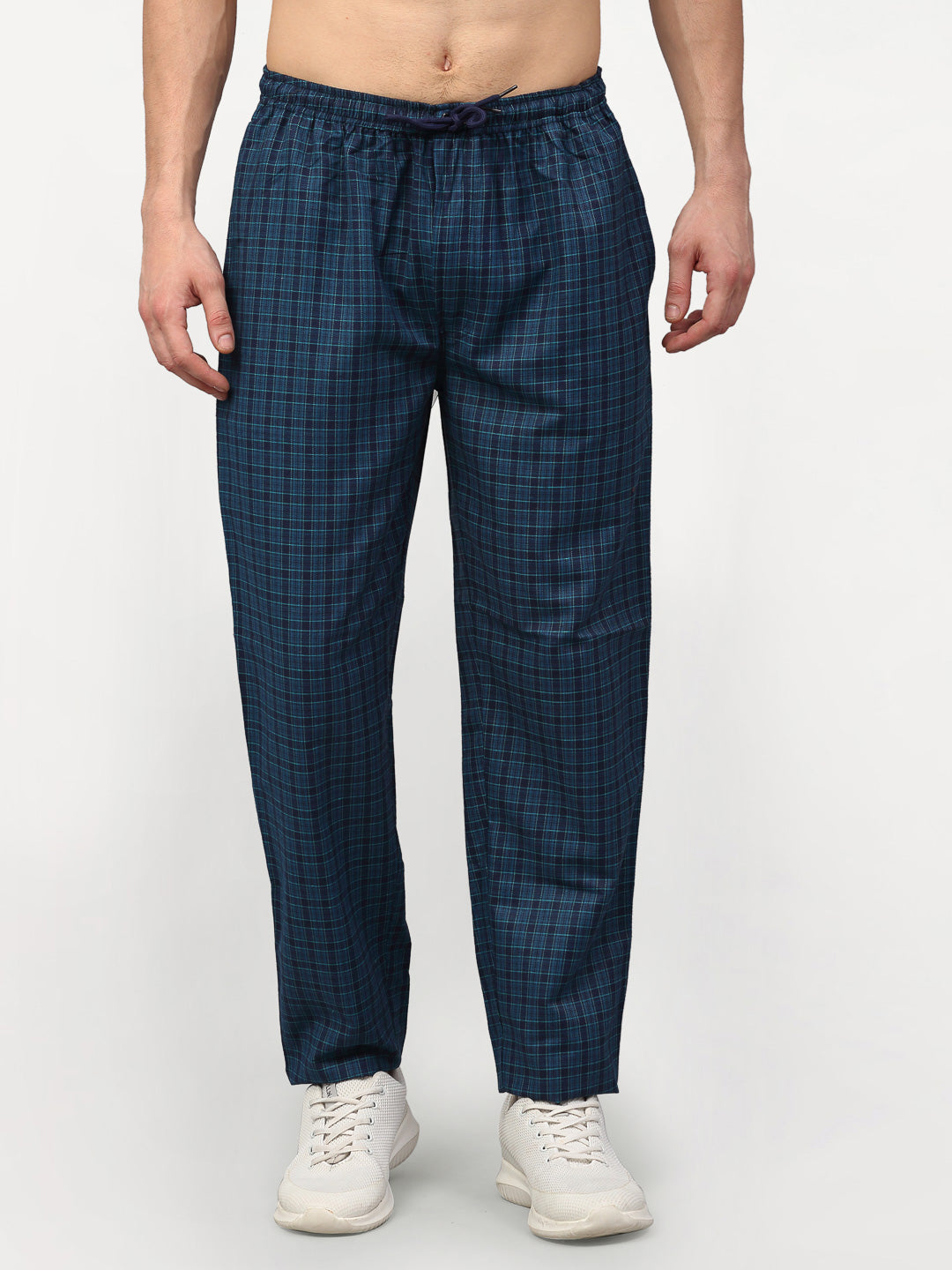 Jainish Men's Blue Cotton Checked Track Pants ( JOG 017Blue ) - Distacart