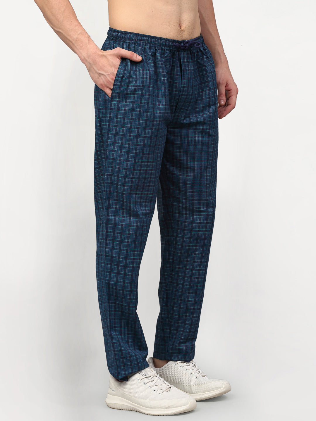 Jainish Men's Blue Cotton Checked Track Pants ( JOG 017Blue ) - Distacart
