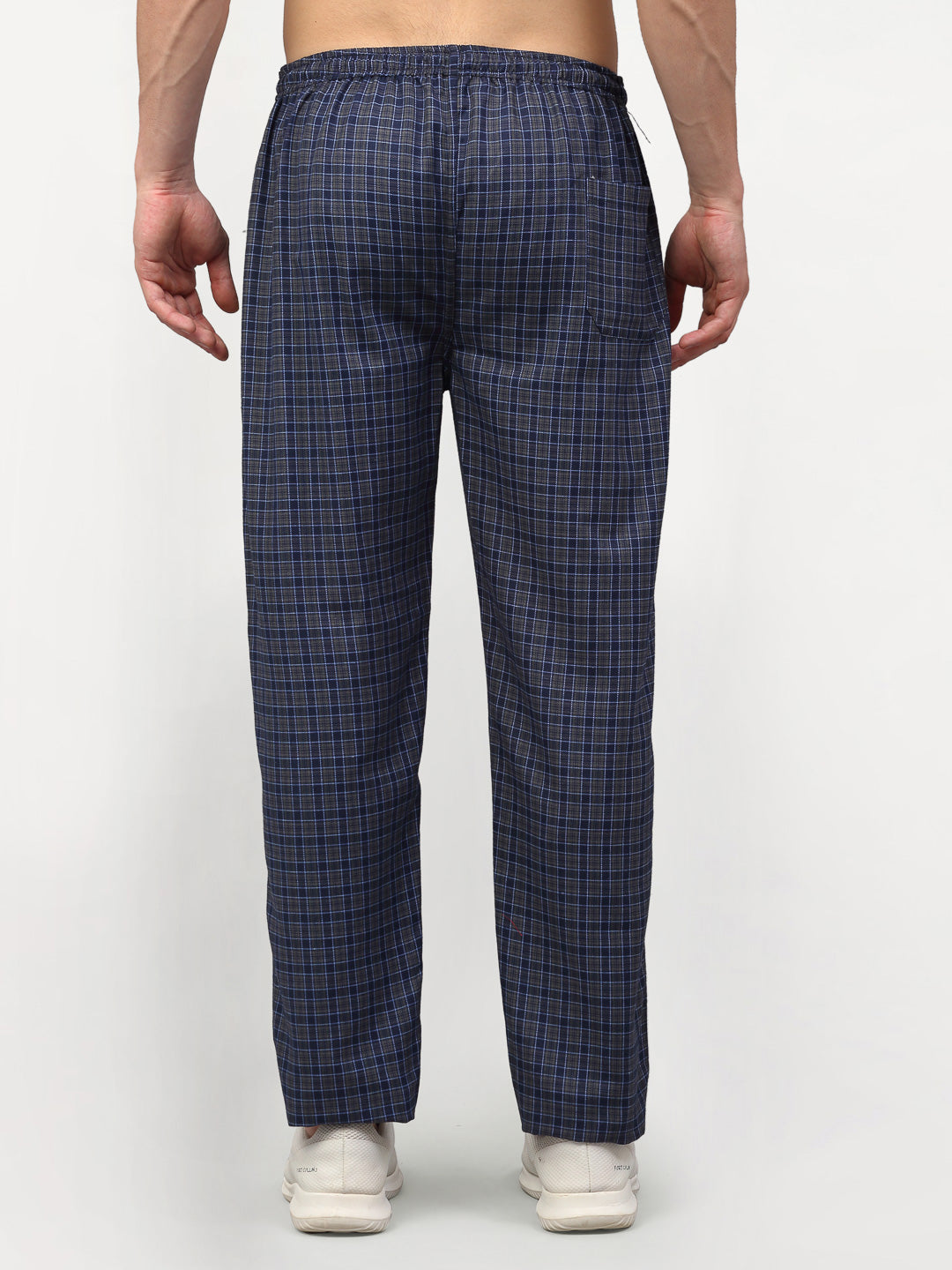 Jainish Men's Navy Blue Cotton Checked Track Pants ( JOG 017Navy-Grey ) - Distacart