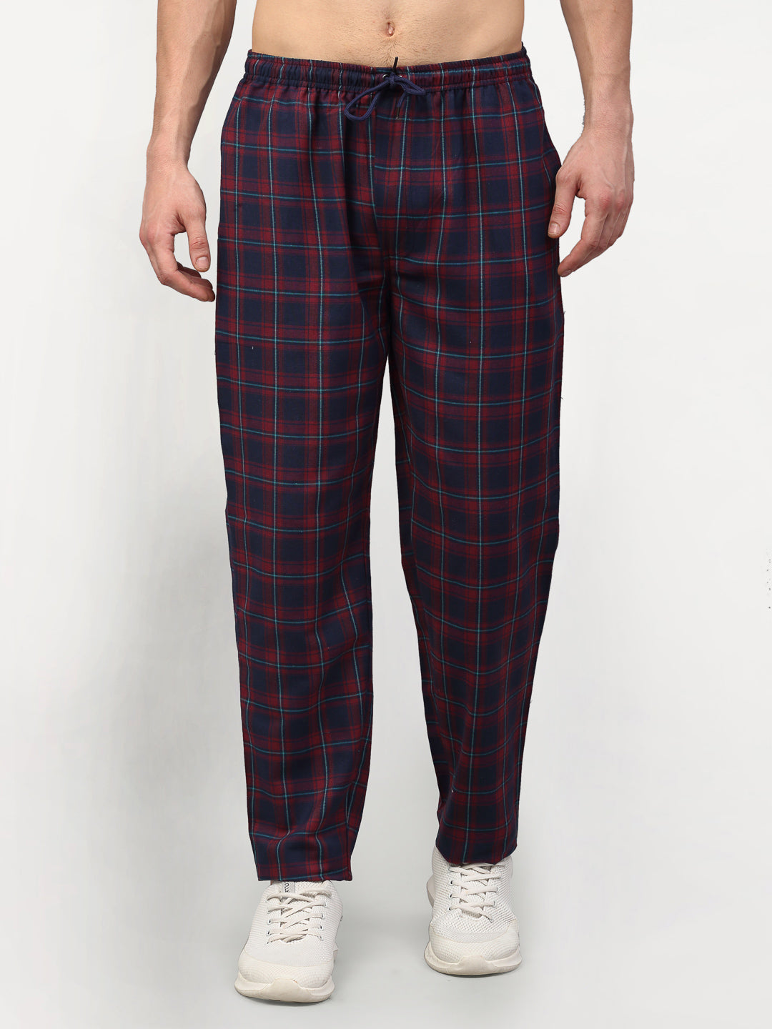 Jainish Men's Blue Cotton Checked Track Pants ( JOG 018Blue-Red ) - Distacart