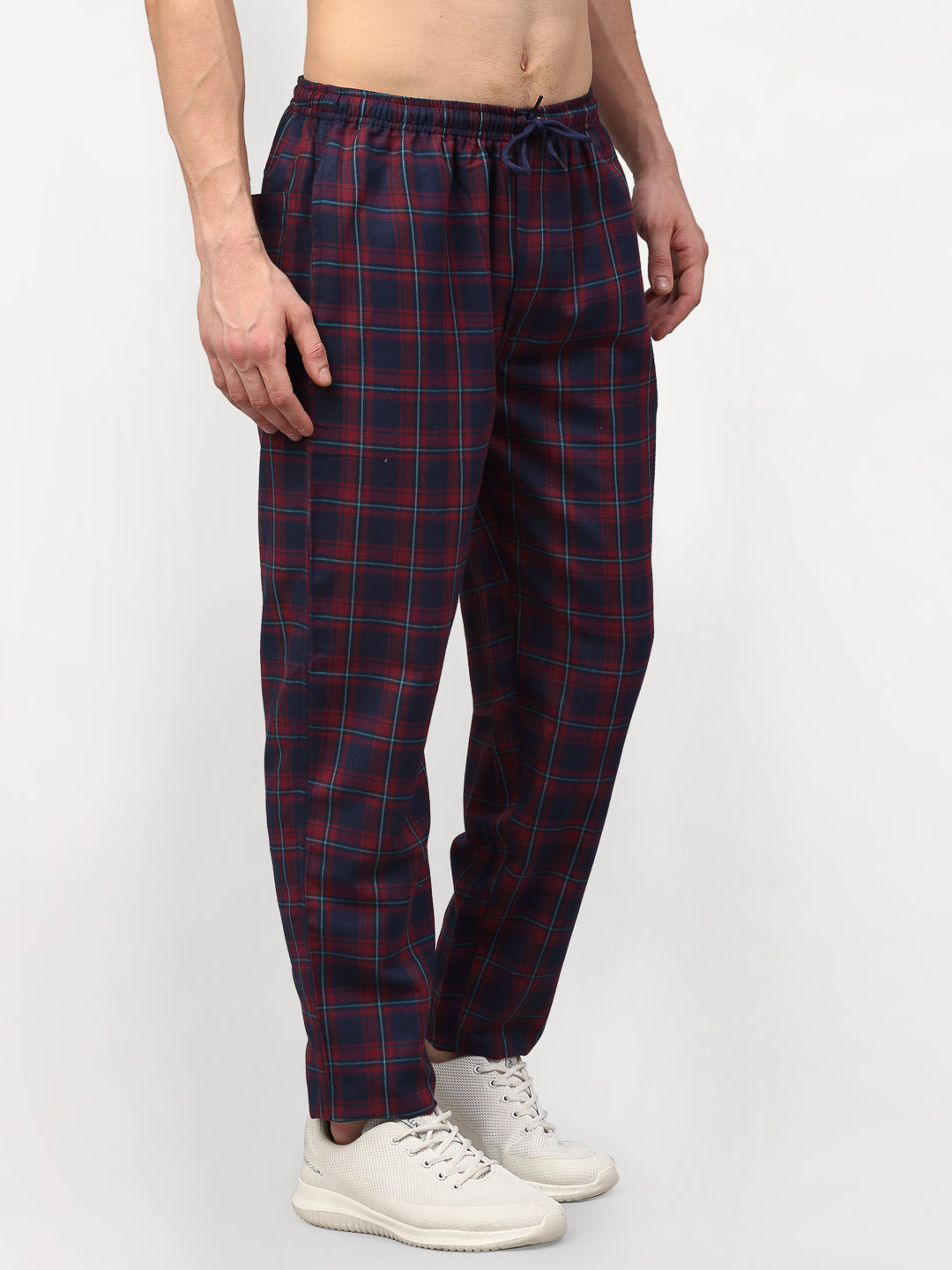 Jainish Men's Blue Cotton Checked Track Pants ( JOG 018Blue-Red ) - Distacart