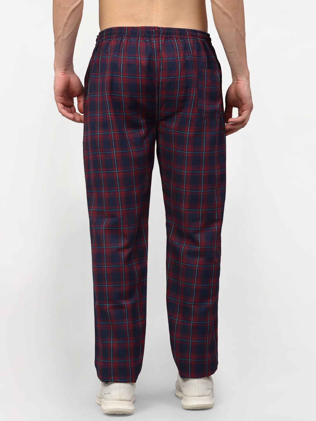 Jainish Men's Blue Cotton Checked Track Pants ( JOG 018Blue-Red ) - Distacart