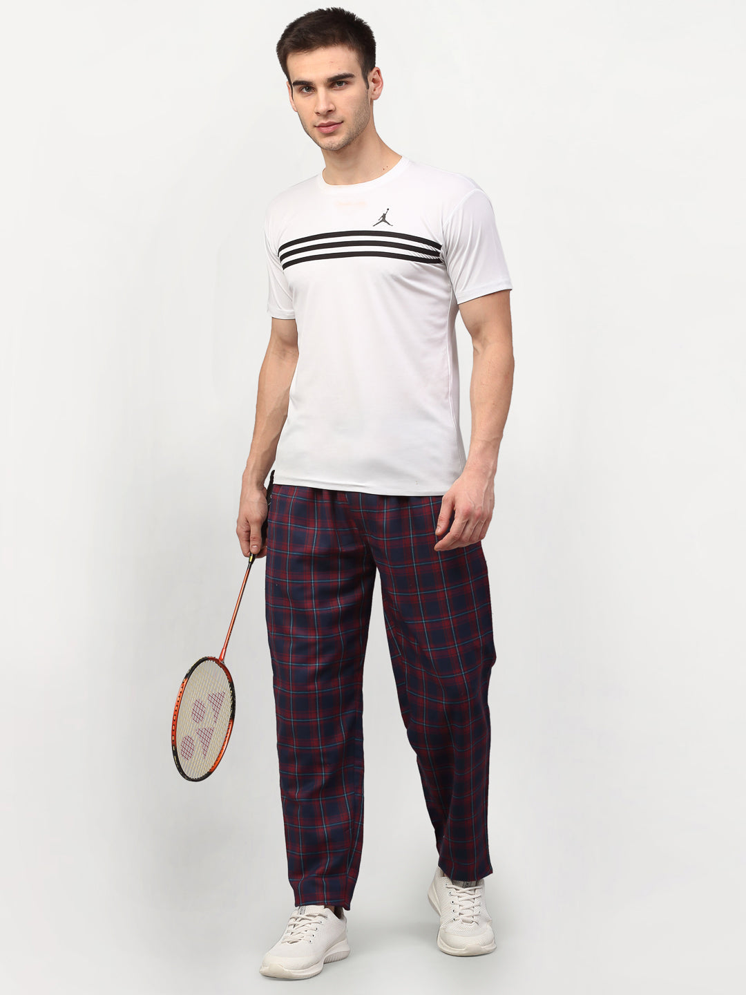 Jainish Men's Blue Cotton Checked Track Pants ( JOG 018Blue-Red ) - Distacart