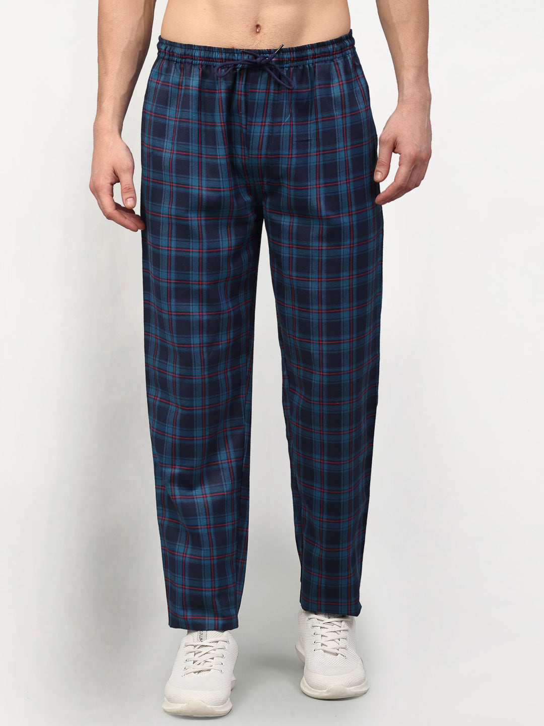 Jainish Men's Blue Cotton Checked Track Pants ( JOG 018Blue ) - Distacart